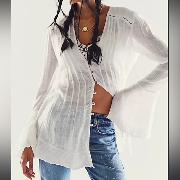 FREE PEOPLE ✨ NWT GRETA BUTTON-DOWN GAUZE TUNIC | XS | white | send an offer! ❤️ - Picture 2 of 6